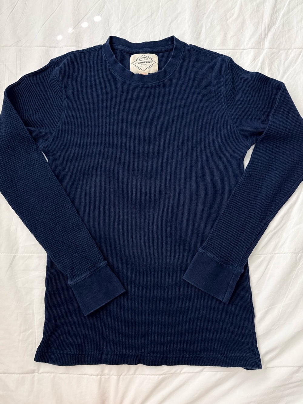 St. John's Bay Men's Navy Blue Waffle Knit Thermal Long Sleeve Shirt Small